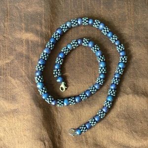 Silver and blue pearl bead necklace 17 1/2”
